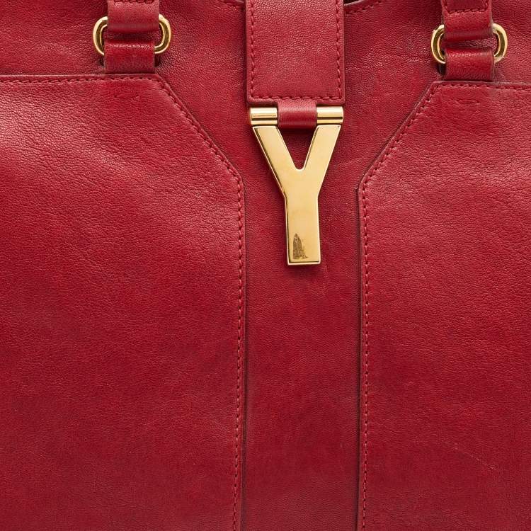 Pre Owned Yves Saint Laurent Red Leather Medium Cabas Chyc Tote