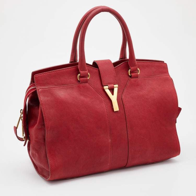 Pre Owned Yves Saint Laurent Red Leather Medium Cabas Chyc Tote