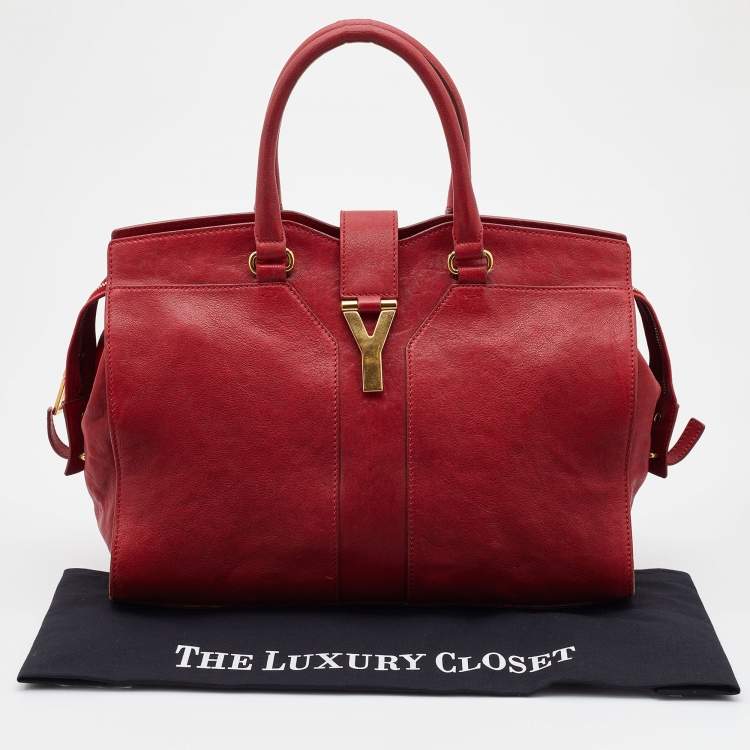 Pre Owned Yves Saint Laurent Red Leather Medium Cabas Chyc Tote