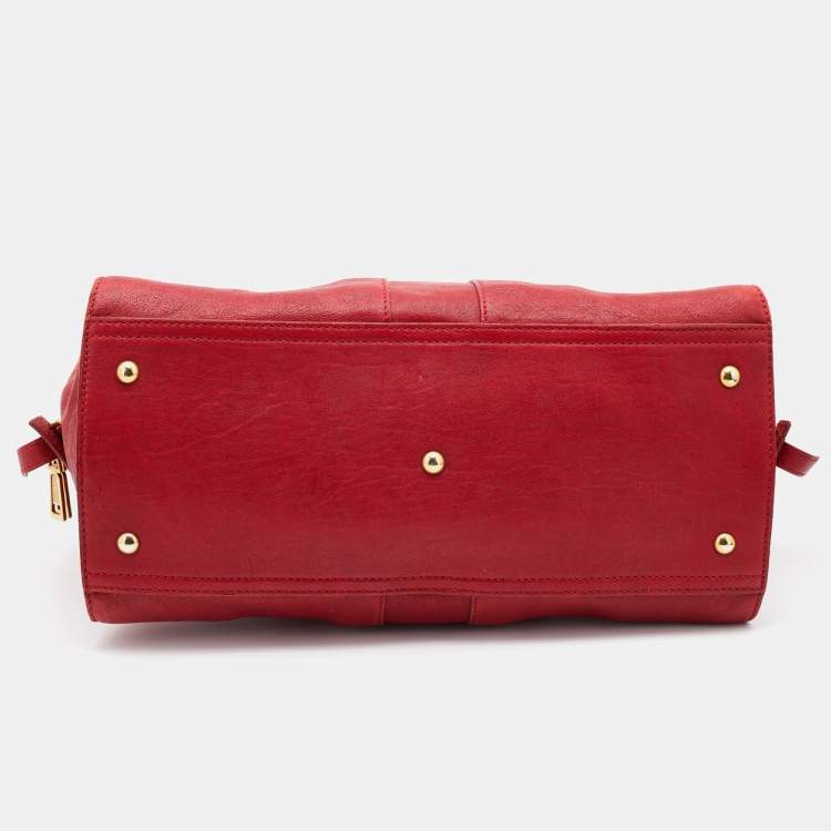 Pre Owned Yves Saint Laurent Red Leather Medium Cabas Chyc Tote