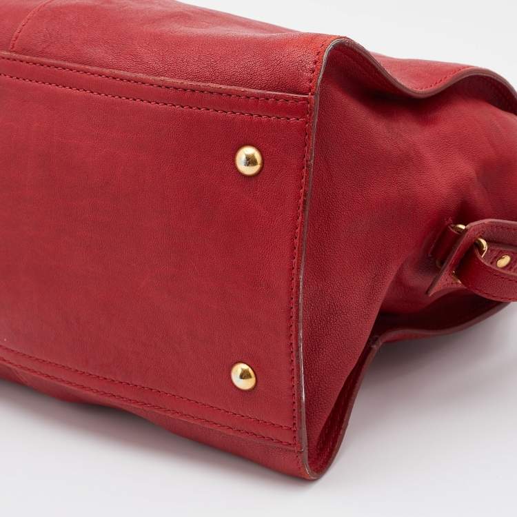 Pre Owned Yves Saint Laurent Red Leather Medium Cabas Chyc Tote