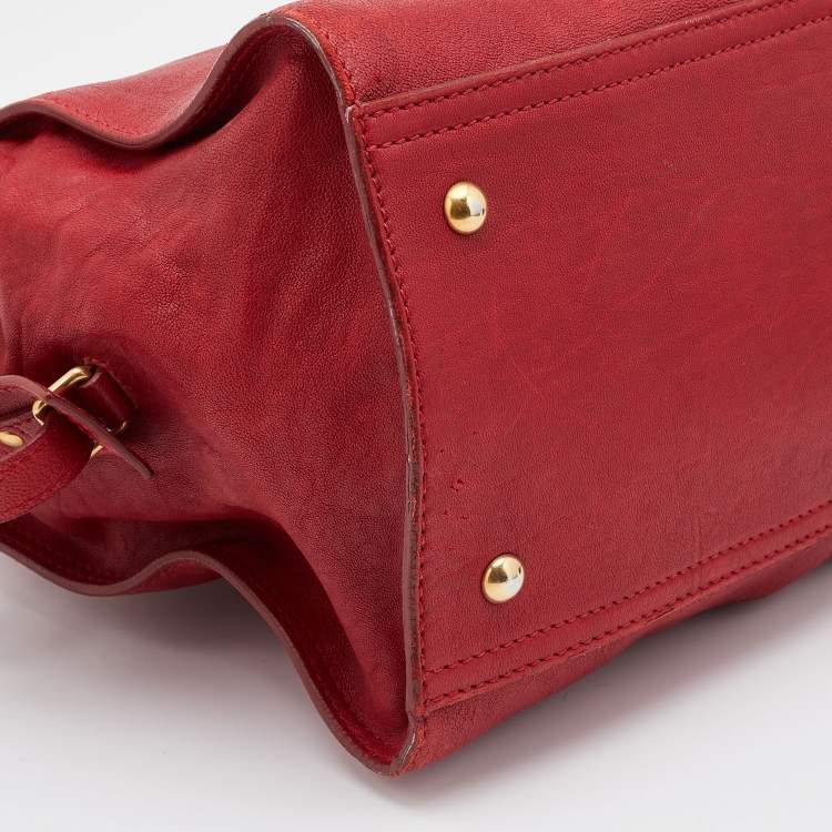 Pre Owned Yves Saint Laurent Red Leather Medium Cabas Chyc Tote