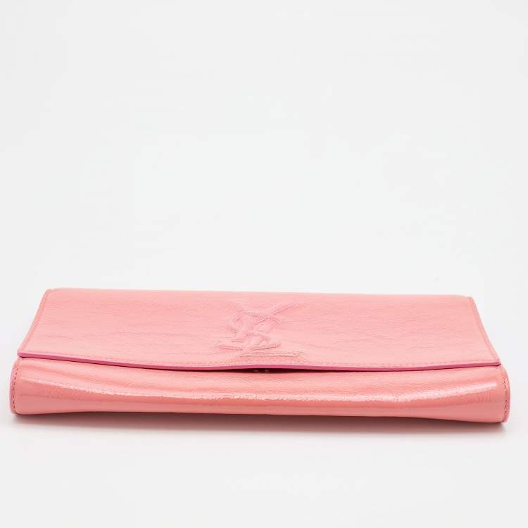 Pre Owned Yves Laurent Pink Patent Leather Belle De Jour Flap Clutch