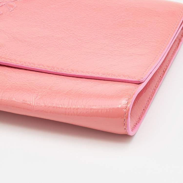 Pre Owned Yves Laurent Pink Patent Leather Belle De Jour Flap Clutch