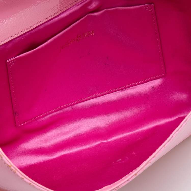 Pre Owned Yves Laurent Pink Patent Leather Belle De Jour Flap Clutch