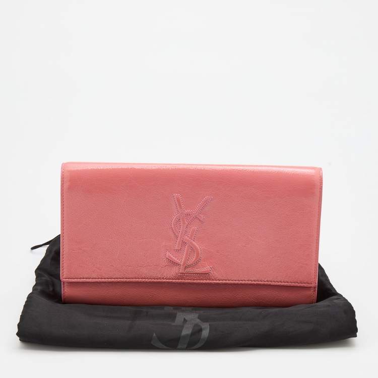 Pre Owned Yves Laurent Pink Patent Leather Belle De Jour Flap Clutch