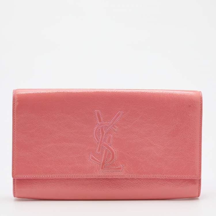 Pre Owned Yves Laurent Pink Patent Leather Belle De Jour Flap Clutch