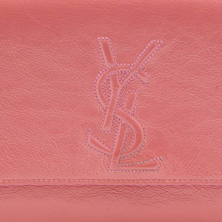 Pre Owned Yves Laurent Pink Patent Leather Belle De Jour Flap Clutch
