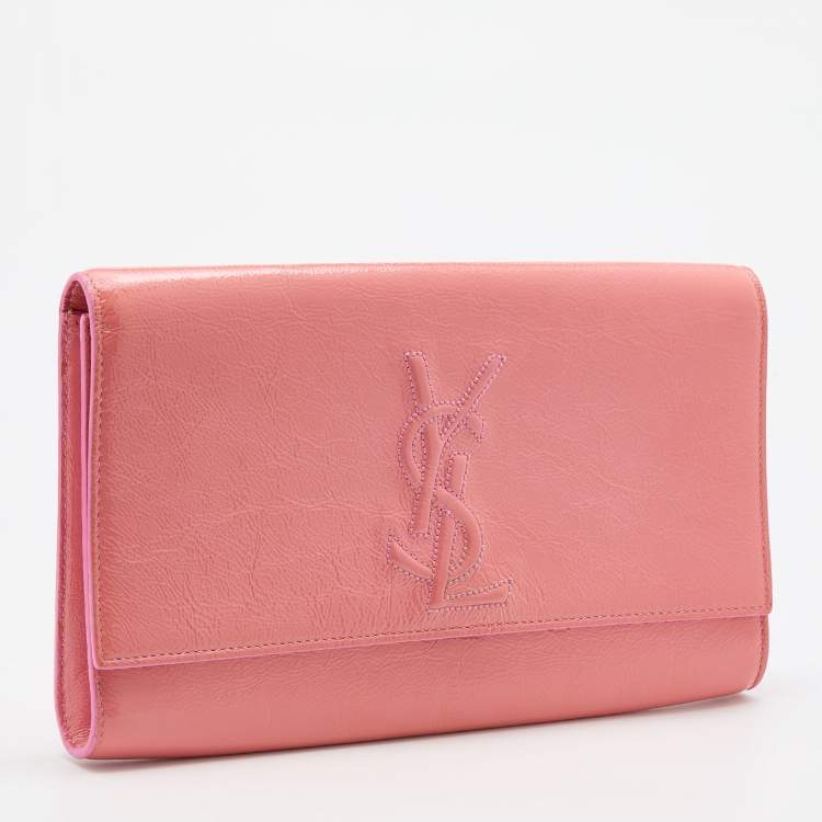 Pre Owned Yves Laurent Pink Patent Leather Belle De Jour Flap Clutch