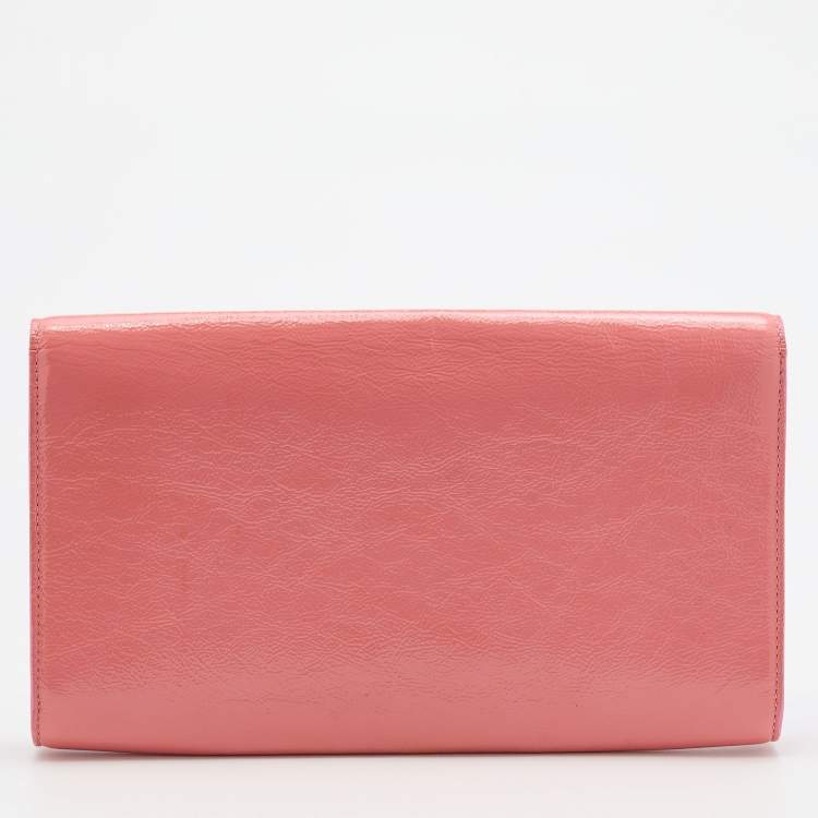 Pre Owned Yves Laurent Pink Patent Leather Belle De Jour Flap Clutch