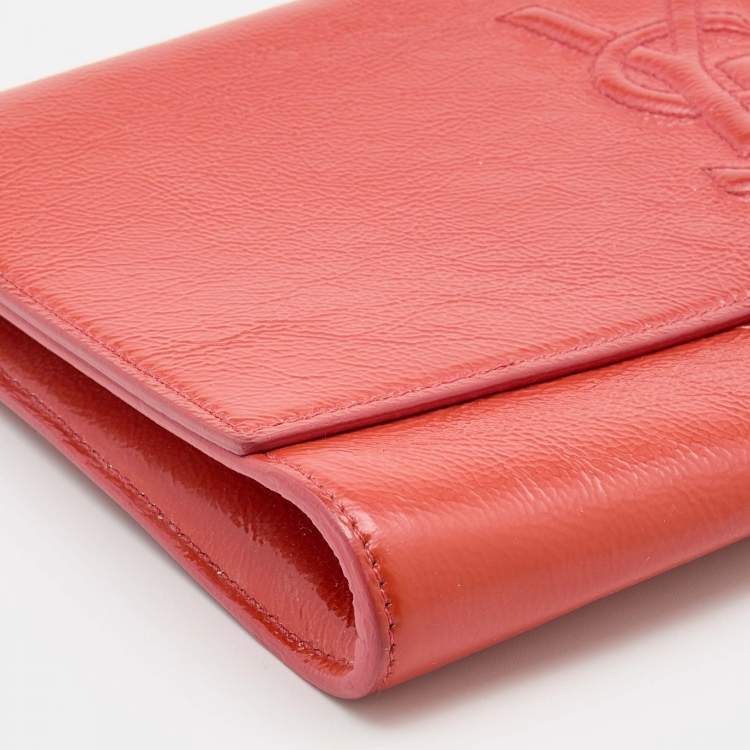 Pre Owned Yves Saint Laurent Orange Patent Leather Belle De Jour Flap Clutch