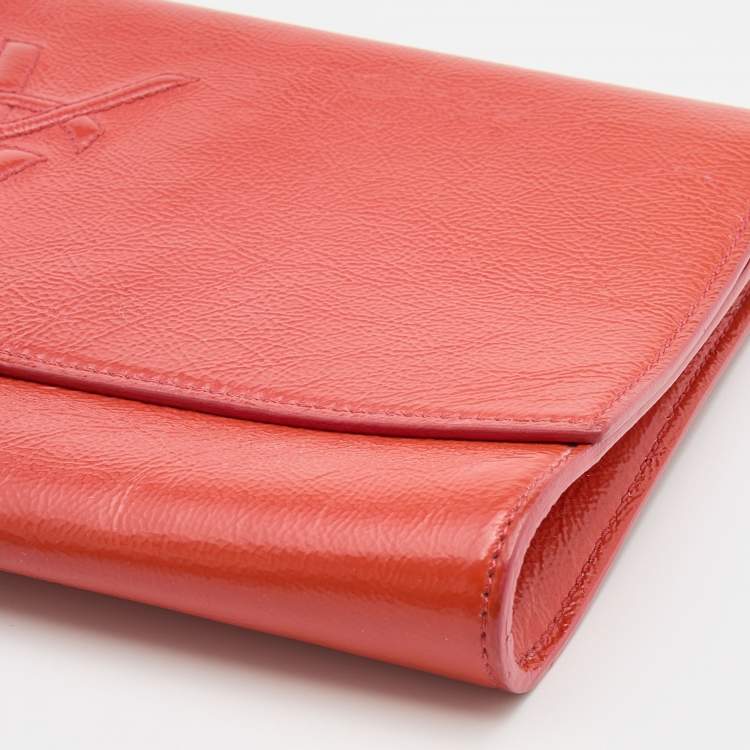Pre Owned Yves Saint Laurent Orange Patent Leather Belle De Jour Flap Clutch