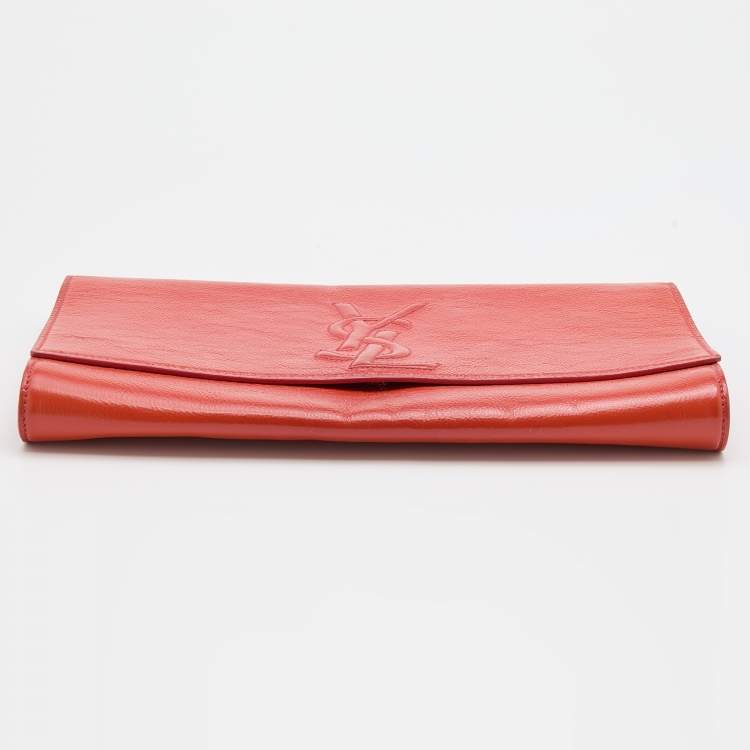 Pre Owned Yves Saint Laurent Orange Patent Leather Belle De Jour Flap Clutch