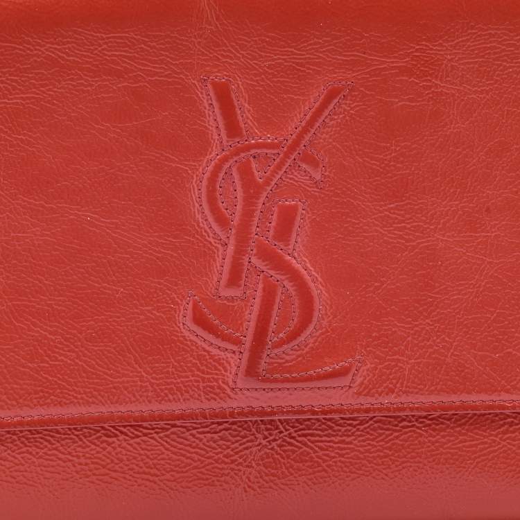Pre Owned Yves Saint Laurent Orange Patent Leather Belle De Jour Flap Clutch