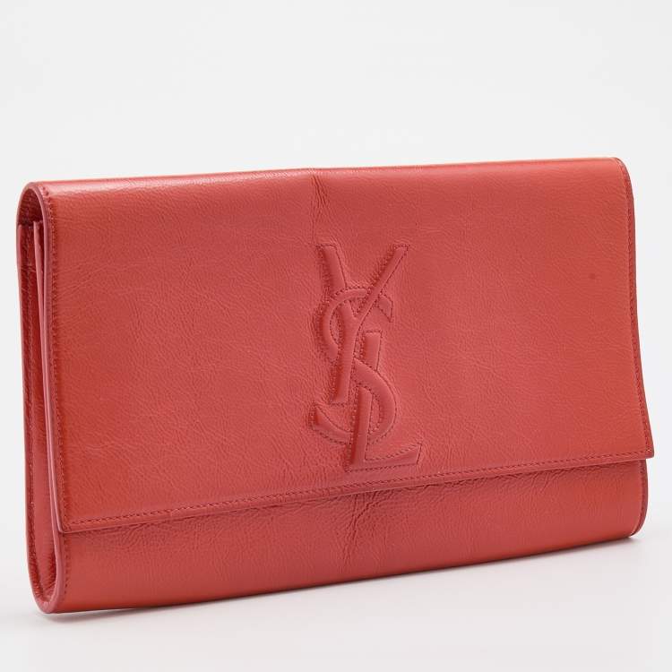 Pre Owned Yves Saint Laurent Orange Patent Leather Belle De Jour Flap Clutch