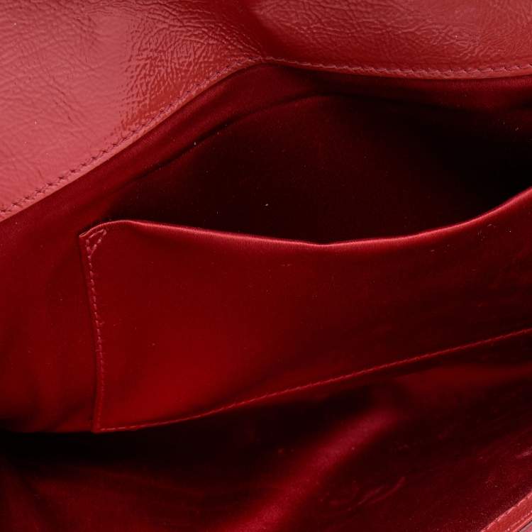 Pre Owned Yves Saint Laurent Orange Patent Leather Belle De Jour Flap Clutch