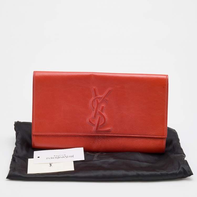 Pre Owned Yves Saint Laurent Orange Patent Leather Belle De Jour Flap Clutch