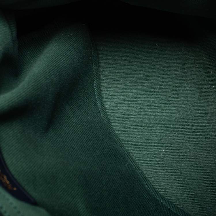 Pre Owned Yves Saint Laurent Navy Blue/Green Leather and Canvas Muse Two Top Handle Bag