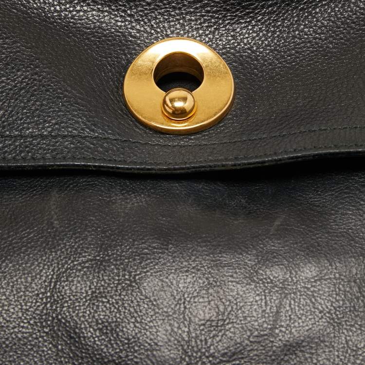 Pre Owned Yves Saint Laurent Black Leather and Suede Large Muse Two Top Handle Bag