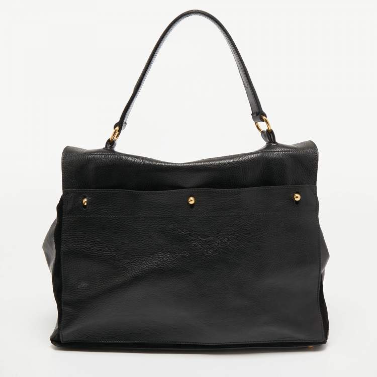 Pre Owned Yves Saint Laurent Black Leather and Suede Large Muse Two Top Handle Bag