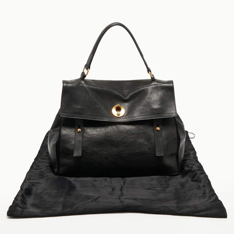 Pre Owned Yves Saint Laurent Black Leather and Suede Large Muse Two Top Handle Bag