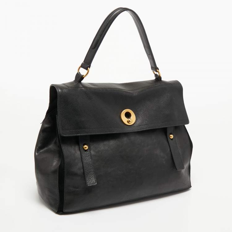 Pre Owned Yves Saint Laurent Black Leather and Suede Large Muse Two Top Handle Bag
