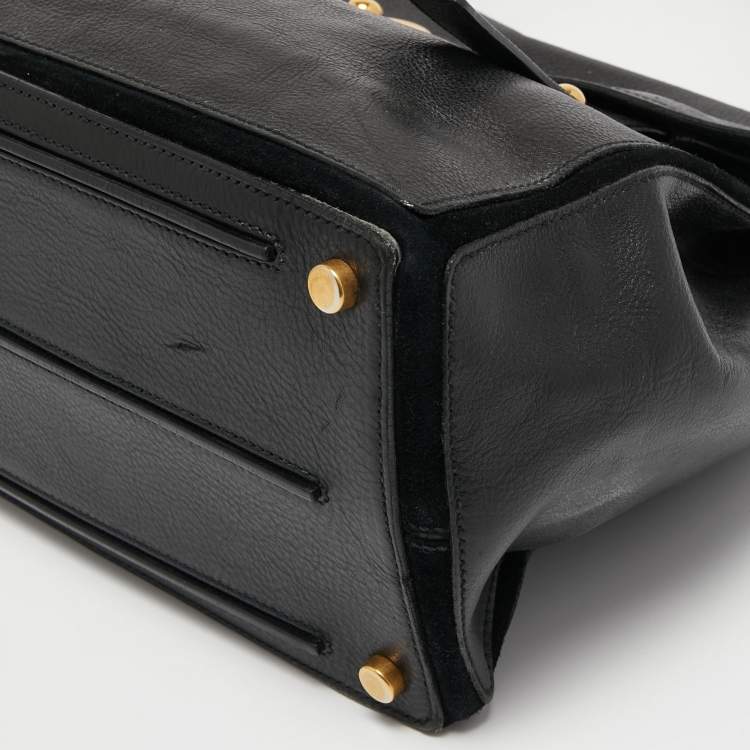 Pre Owned Yves Saint Laurent Black Leather and Suede Large Muse Two Top Handle Bag