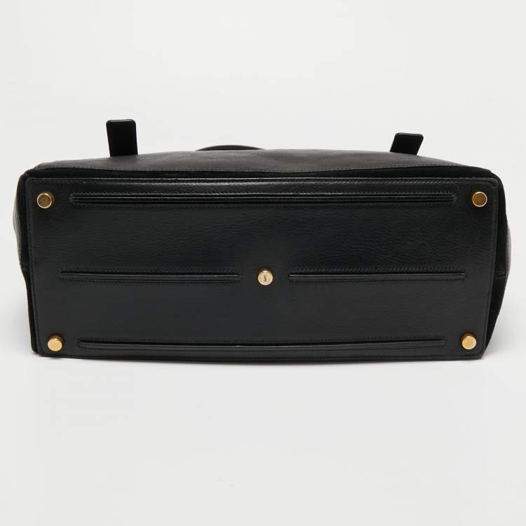Pre Owned Yves Saint Laurent Black Leather and Suede Large Muse Two Top Handle Bag
