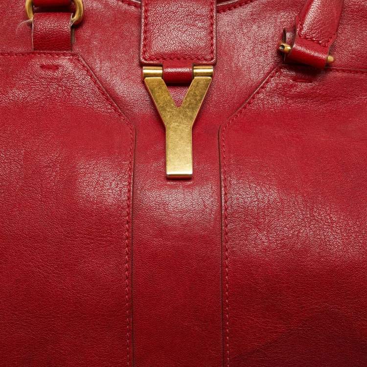 Pre Owned Yves Saint Laurent Red Leather Medium Cabas Chyc Tote