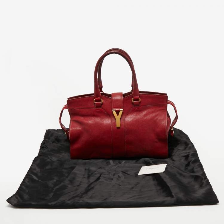 Pre Owned Yves Saint Laurent Red Leather Medium Cabas Chyc Tote