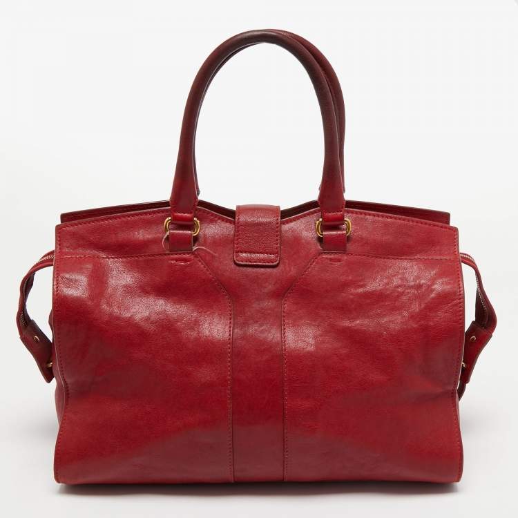 Pre Owned Yves Saint Laurent Red Leather Medium Cabas Chyc Tote