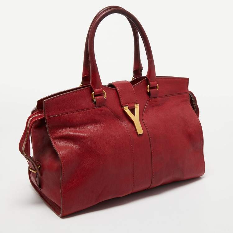 Pre Owned Yves Saint Laurent Red Leather Medium Cabas Chyc Tote