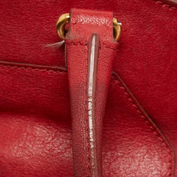 Pre Owned Yves Saint Laurent Red Leather Medium Cabas Chyc Tote