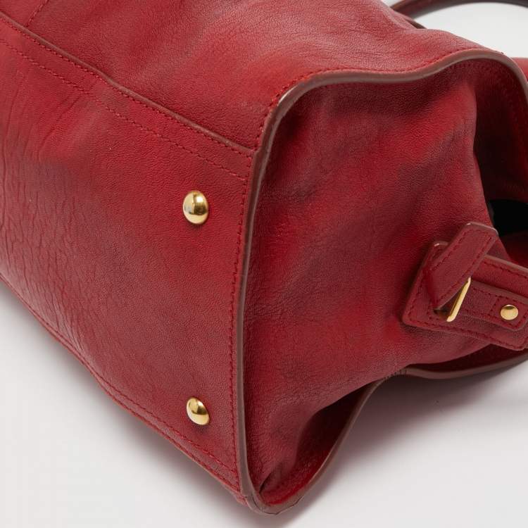 Pre Owned Yves Saint Laurent Red Leather Medium Cabas Chyc Tote
