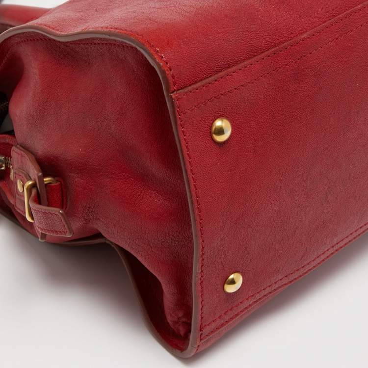 Pre Owned Yves Saint Laurent Red Leather Medium Cabas Chyc Tote