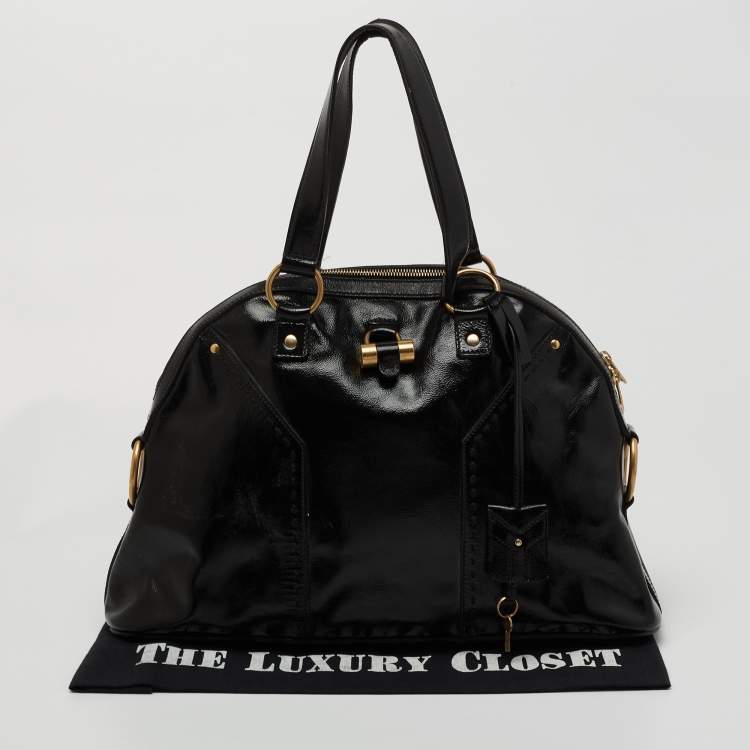 Pre Owned Yves Saint Laurent Black Patent Leather Large Muse Bag