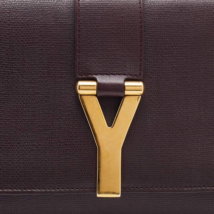 Pre Owned Yves Saint Laurent Burgundy Leather Y-Ligne Clutch