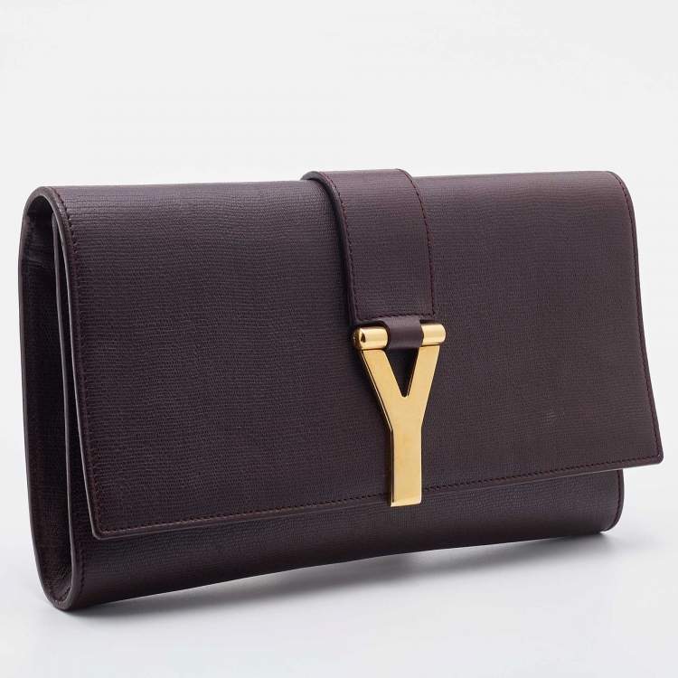 Pre Owned Yves Saint Laurent Burgundy Leather Y-Ligne Clutch