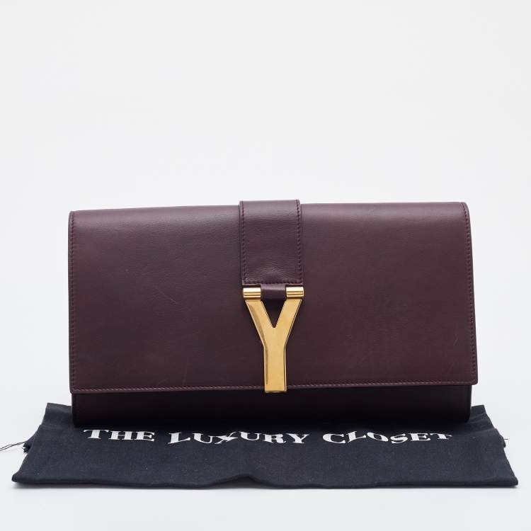 Pre Owned Yves Saint Laurent Burgundy Leather Y-Ligne Clutch