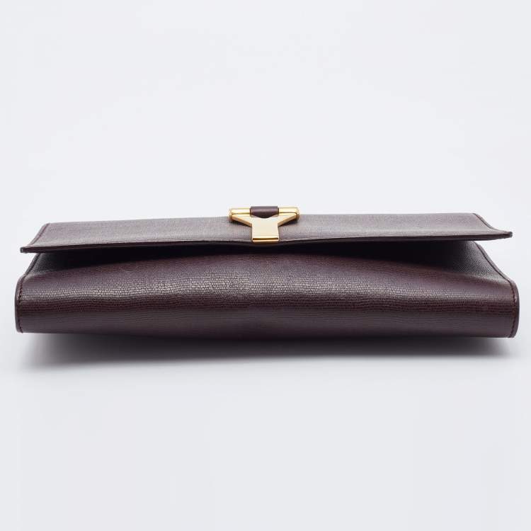 Pre Owned Yves Saint Laurent Burgundy Leather Y-Ligne Clutch