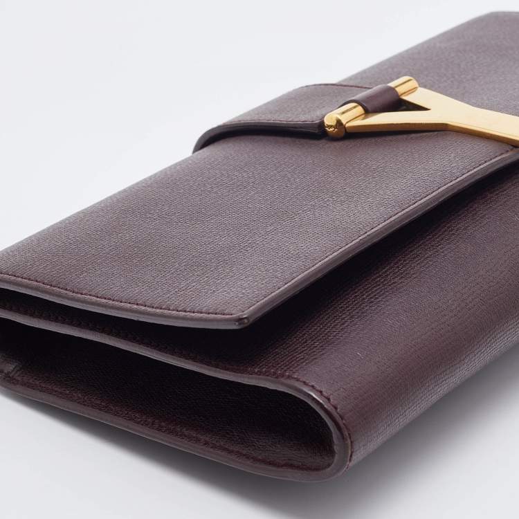 Pre Owned Yves Saint Laurent Burgundy Leather Y-Ligne Clutch