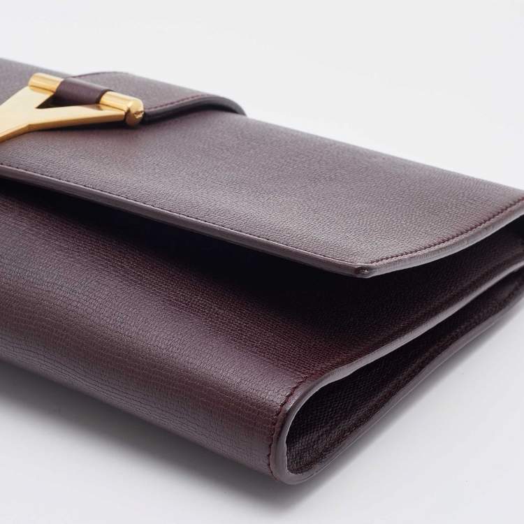 Pre Owned Yves Saint Laurent Burgundy Leather Y-Ligne Clutch