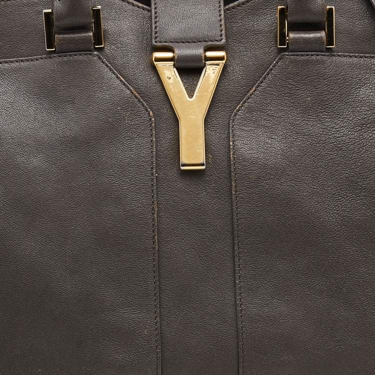 Pre Owned Yves Saint Laurent  Dark Grey Leather Small Cabas Y-Ligne Tote