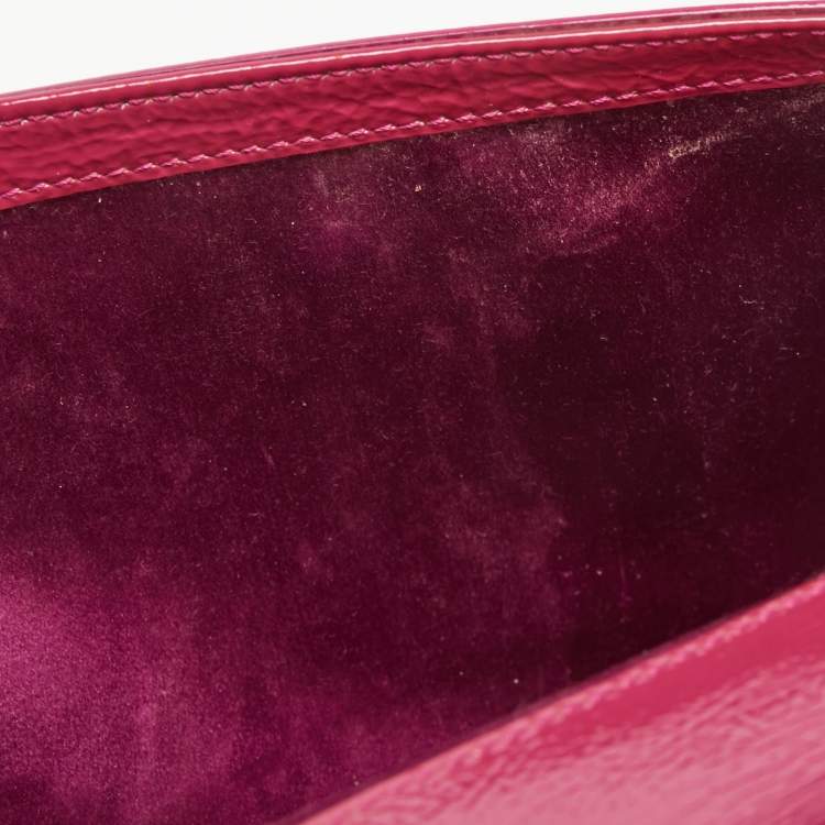 Pre Owned Yves Saint Laurent Fuchsia Patent Leather Belle De Jour Flap Clutch