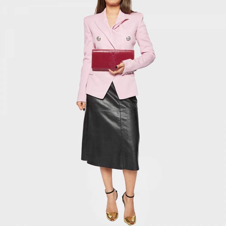Pre Owned Yves Saint Laurent Fuchsia Patent Leather Belle De Jour Flap Clutch
