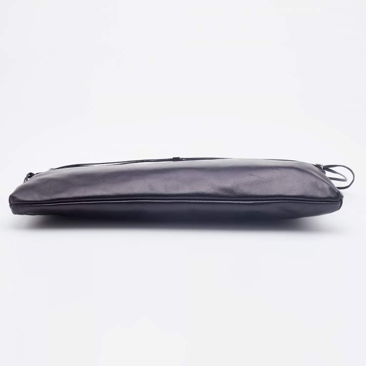 Pre Owned Yves Saint Laurent Black Leather Fold over Clutch