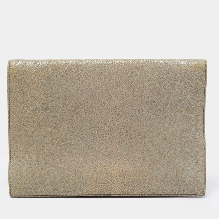 Pre Owned Yves Saint Laurent Khaki Stingray Embossed Leather Envelope Clutch