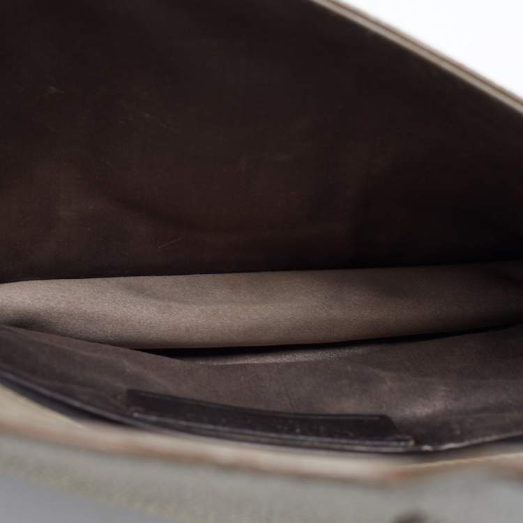 Pre Owned Yves Saint Laurent Khaki Stingray Embossed Leather Envelope Clutch