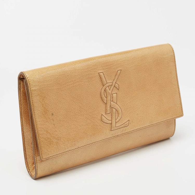 Pre Owned Yves Saint Laurent Gold Patent Leather Belle De Jour Clutch