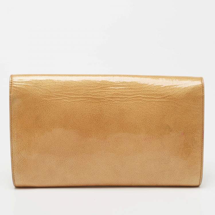 Pre Owned Yves Saint Laurent Gold Patent Leather Belle De Jour Clutch